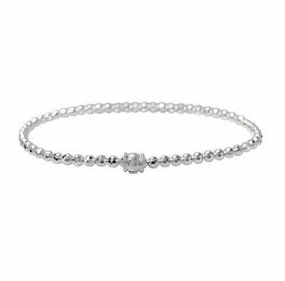 Sterling Silver, Elastic Bracelet With 3mm Diamond Cut Ball Bead
