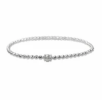 Sterling Silver, Elastic Bracelet With 3mm Diamond Cut Ball Bead