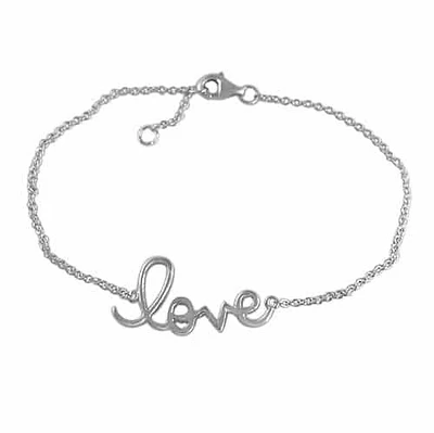 Sterling Silver With Rhodium Love Charm Bracelet