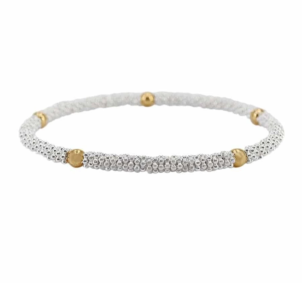 Elastic Bracelet With 3.5mm Sterling Silver Daisies And 4mm 14Kt Gold Filled Ball