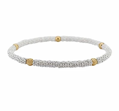 Elastic Bracelet With 3.5mm Sterling Silver Daisies And 4mm 14Kt Gold Filled Ball