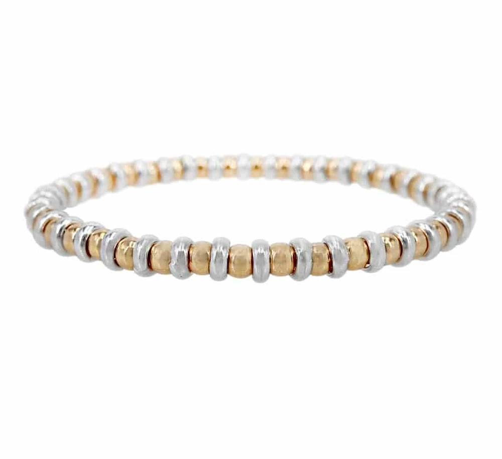 Elastic Bracelet With 5mm Sterling Silver Rondelle Bead And 4mm 14Kt Gold Filled Ball