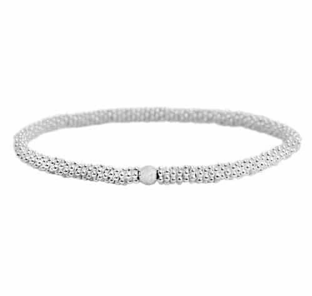 Sterling Silver, Elastic Bracelet With 3.5mm Daisies, 4mm Ball Bead