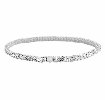 Sterling Silver, Elastic Bracelet With 3.5mm Daisies, 4mm Ball Bead