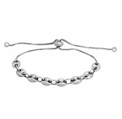 Sterling Silver With Rhodium Puffy Gucci Bead Bracelet With Silicone Stopper