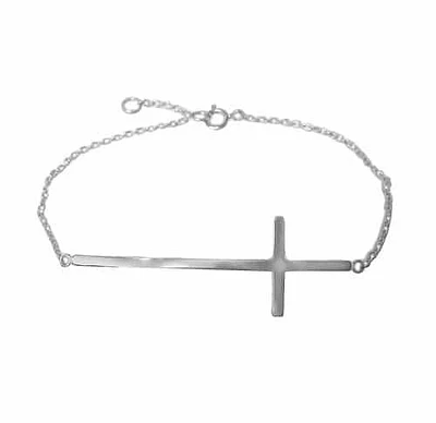 Sterling Silver With Rhodium Sideways Cross Bracelet