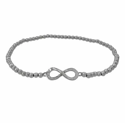 Sterling Silver, Elastic Bracelet With 5X15mm Infinity Charm And 3mm Ball Bead