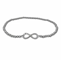 Sterling Silver, Elastic Bracelet With 5X15mm Infinity Charm And 3mm Ball Bead
