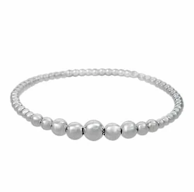 Sterling Silver, Elastic Bracelet With 4-7mm Graduated Ball Beads