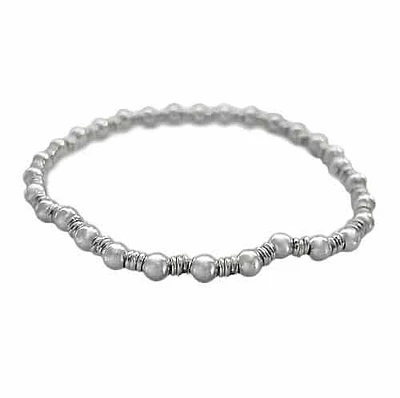 Sterling Silver, Elastic Bracelet With 3mm Ball Bead And 3X1mm Round Loop