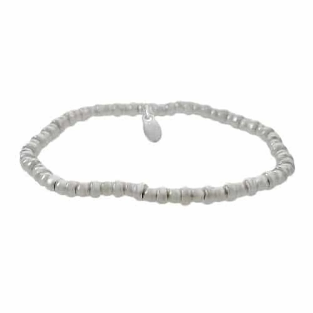 Sterling Silver, Elastic Bracelet With 3mm Ball Beads And 4X2mm Roundel Shape Beads
