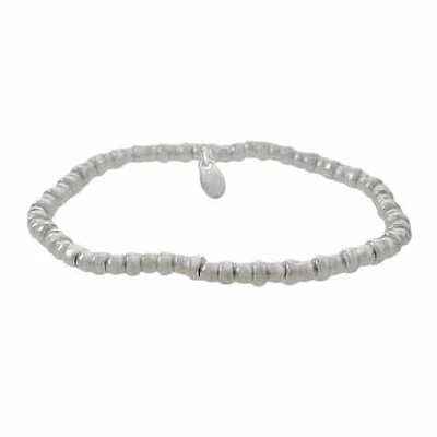 Sterling Silver, Elastic Bracelet With 3mm Ball Beads And 4X2mm Roundel Shape Beads