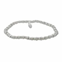 Sterling Silver, Elastic Bracelet With 3mm Ball Beads And 4X2mm Roundel Shape Beads