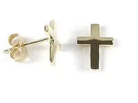 10K Gold Cross Polished Stud Earrings