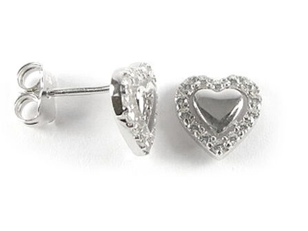 10K White Gold Heart C.Z Stud Earrings