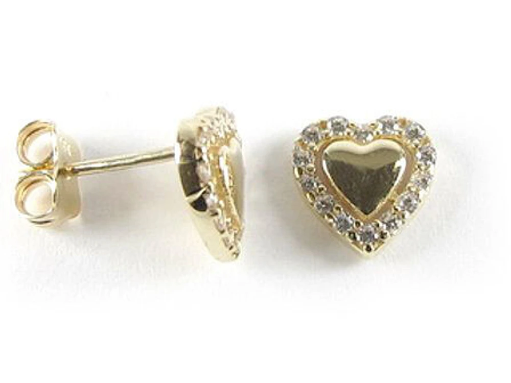 10K Gold C.Z Heart Stud Earrings