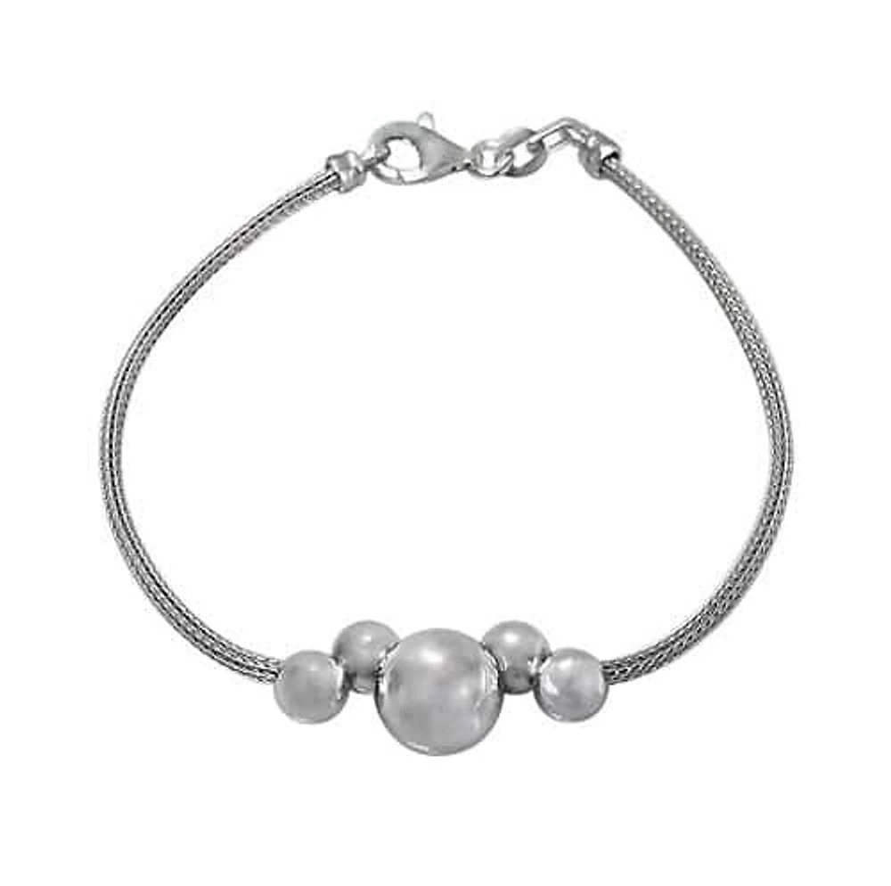 Sterling Silver With Rhodium, 6mm And 10mm Ball Bead Bracelet