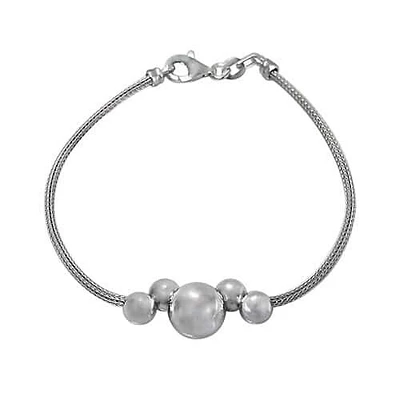 Sterling Silver With Rhodium, 6mm And 10mm Ball Bead Bracelet