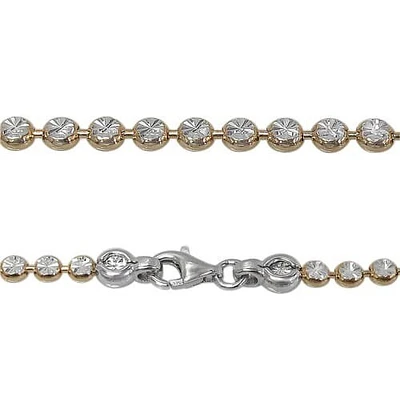 Sterling Silver With Gold, 3mm Flat Diamond Cut Round Bead Bracelet