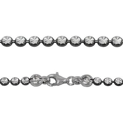 Sterling Silver With Black Rhodium, 3mm Flat Diamond Cut Round Bead Bracelet