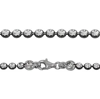 Sterling Silver With Black Rhodium, 3mm Flat Diamond Cut Round Bead Bracelet