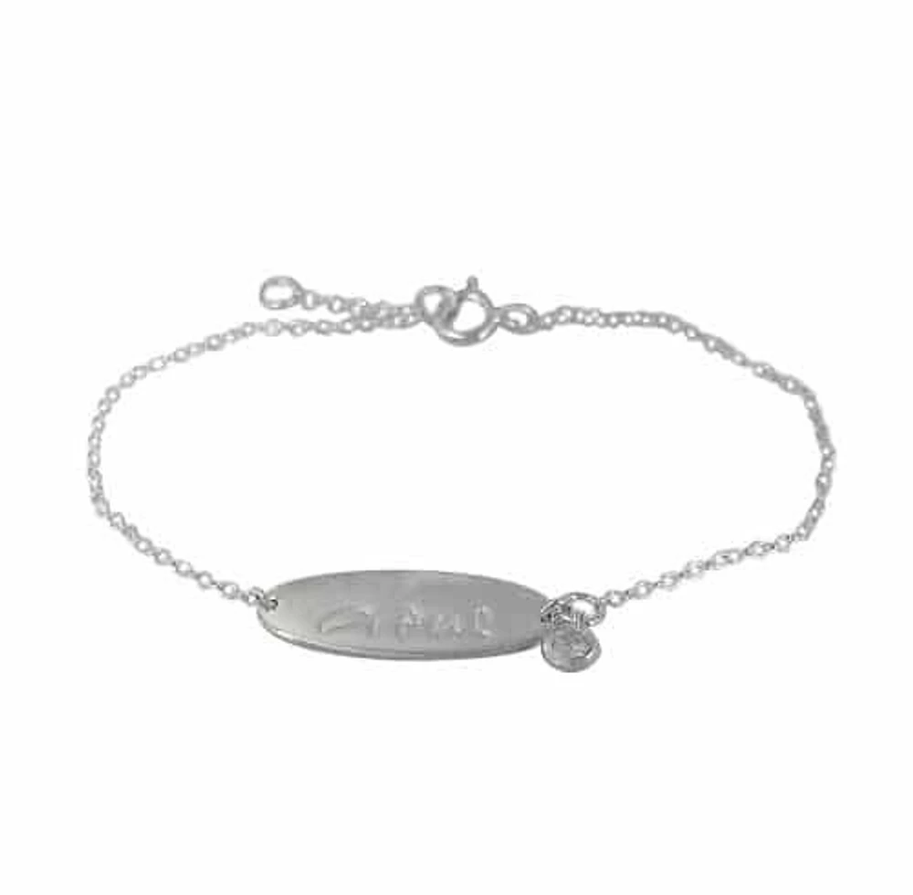 Sterling Silver With Rhodium, Love Bracelet With 21X8mm Carved Oval Plate