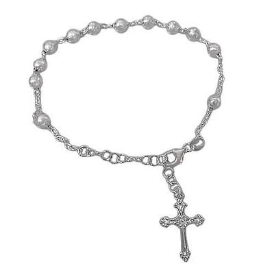 Sterling Silver, Rosary Bracelet With Oval Link Chain, 5mm Ball Bead