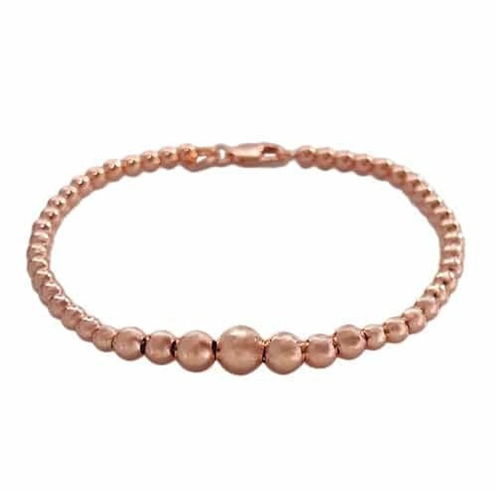 Sterling Silver With Rose Gold, Graduated Ball Bead Bracelet, 3-7mm(Ball Bead)