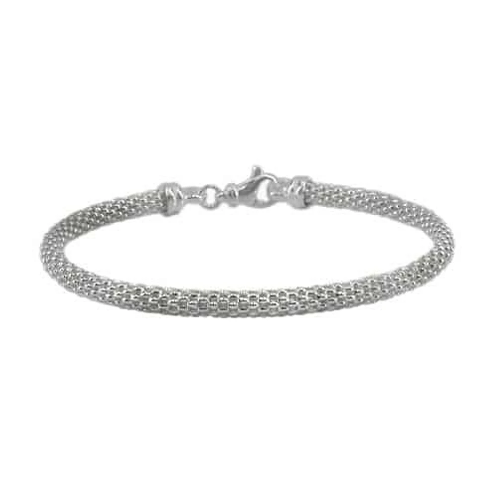 Sterling Silver With Rhodium, Adjustable 4mm Mesh Bracelet