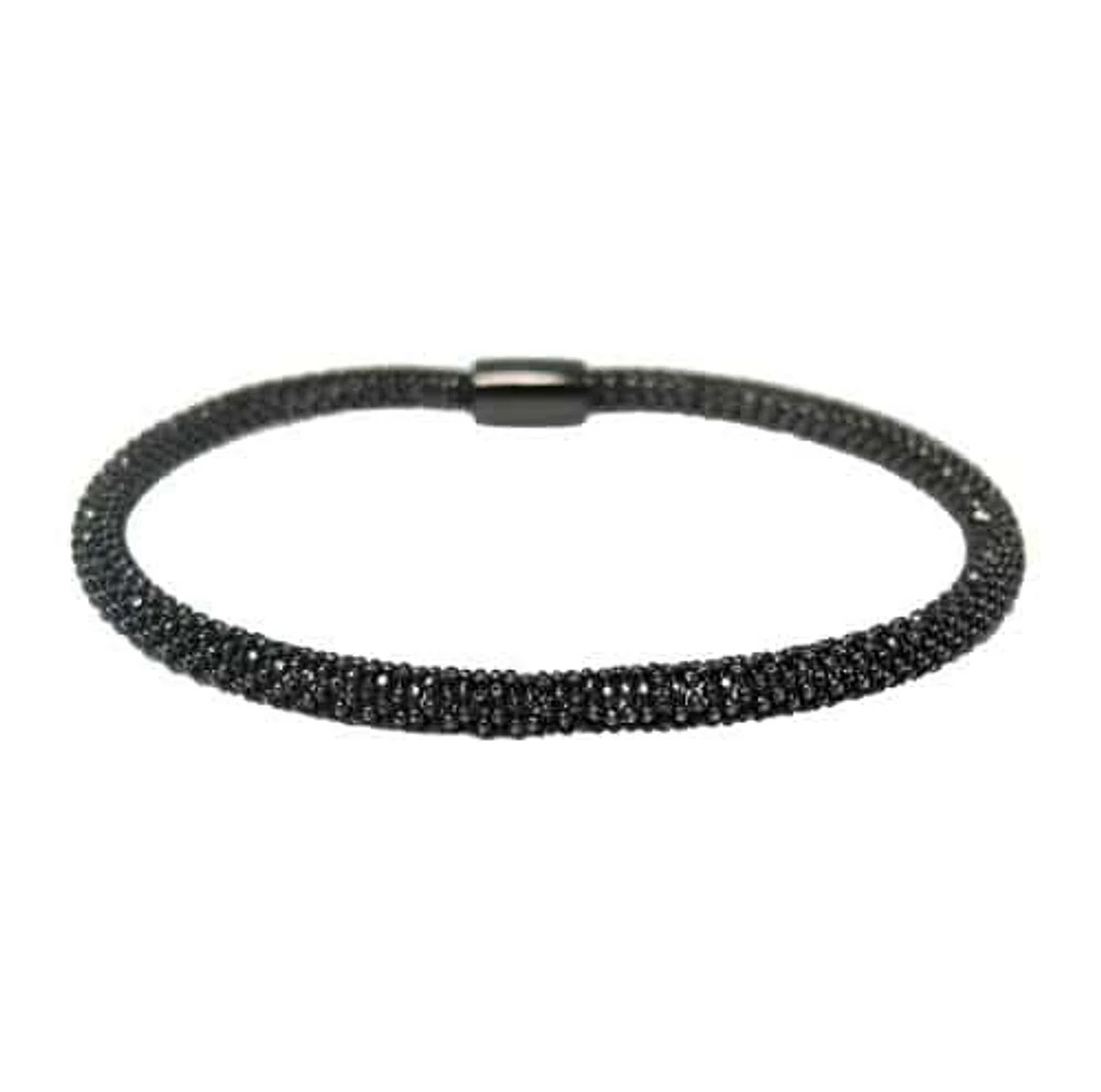 Sterling Silver With Black Rhodium, Diamond Cut 4mm Width  Mesh Style Bracelet With Magnetic Clasp