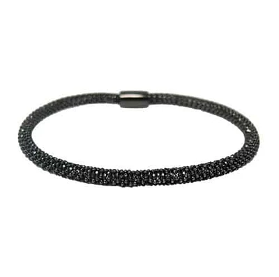 Sterling Silver With Black Rhodium, Diamond Cut 4mm Width  Mesh Style Bracelet With Magnetic Clasp