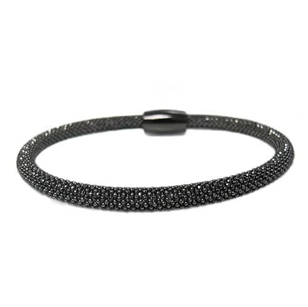 Sterling Silver With Black Rhodium, Diamond Cut 5mm Width  Mesh Style Bracelet With Magnetic Clasp