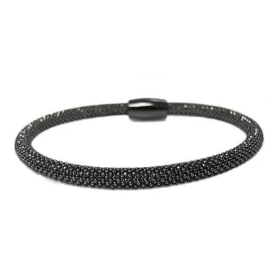 Sterling Silver With Black Rhodium, Diamond Cut 5mm Width  Mesh Style Bracelet With Magnetic Clasp