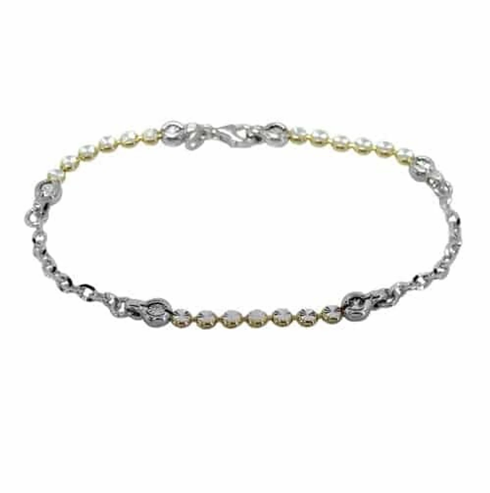 Sterling Silver With Rhodium/Gold, 4mm Bead Bracelet