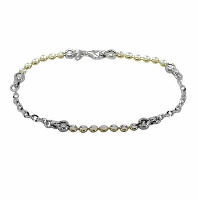 Sterling Silver With Rhodium/Gold, 4mm Bead Bracelet