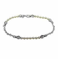 Sterling Silver With Rhodium/Gold, 4mm Bead Bracelet