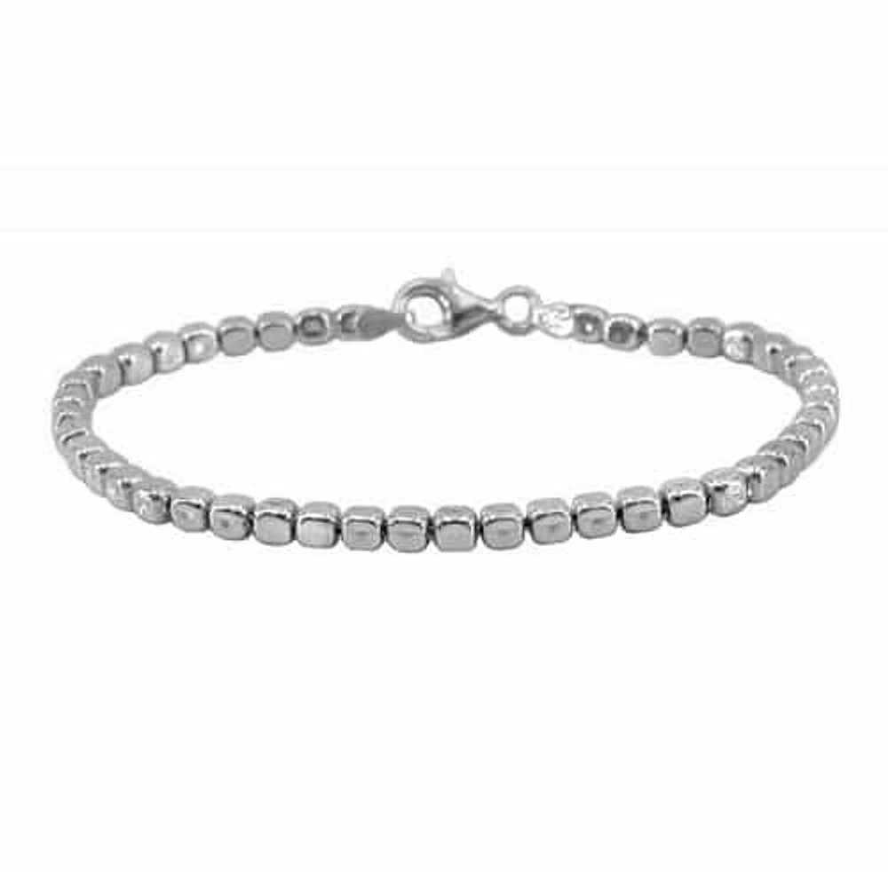 Sterling Silver With Rhodium, 2X2mm Cube Bead Bracelet