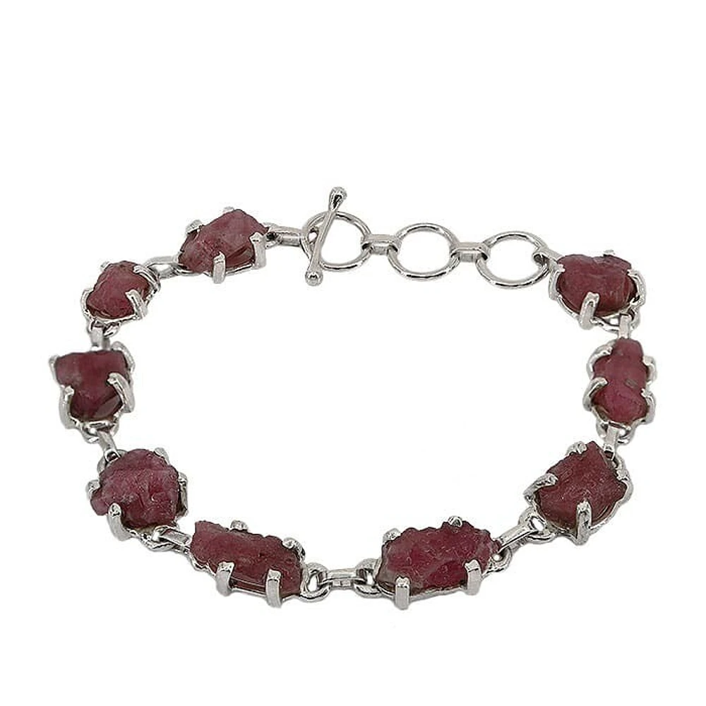 Sterling Silver With Rhodium, 10mm Rough Pink Tourmaline Bracelet