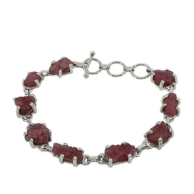 Sterling Silver With Rhodium, 10mm Rough Pink Tourmaline Bracelet