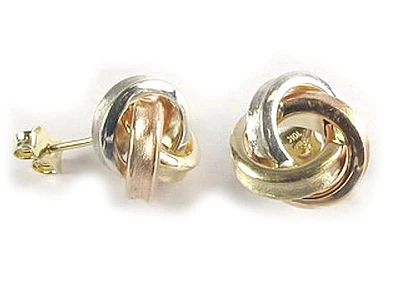 10K Yellow, White & Rose Gold Knot Stud Earrings