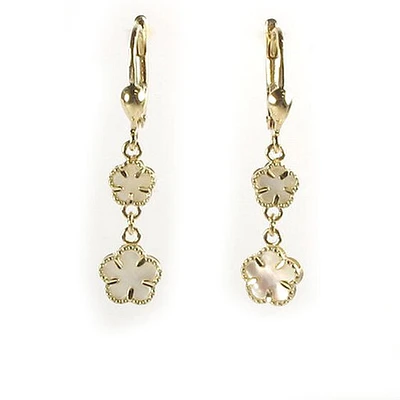 10K Yellow Gold Flower Dangle Earrings