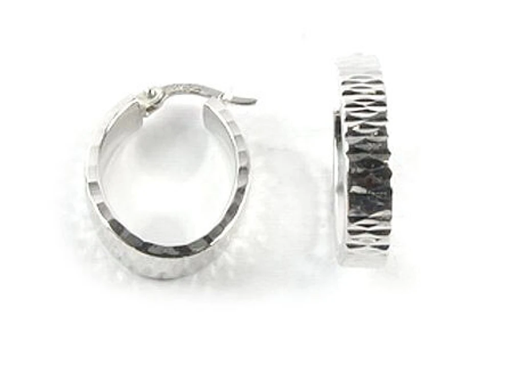 10K White Gold Shimmer Cut Hoop Earrings