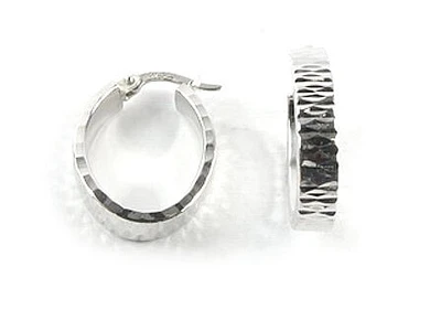 10K White Gold Shimmer Cut Hoop Earrings