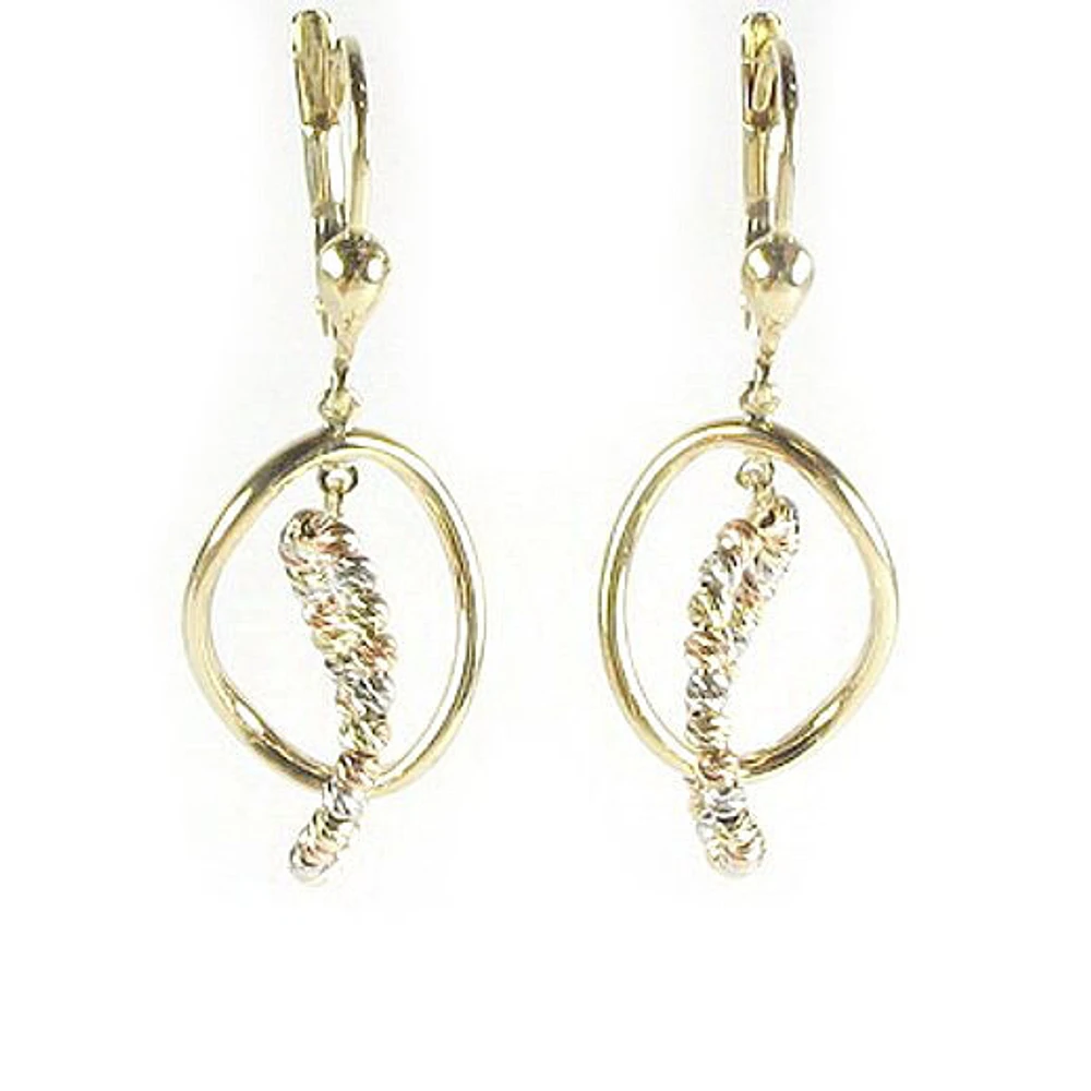 10K Yellow, White & Rose Gold Twisted Dangle Earrings