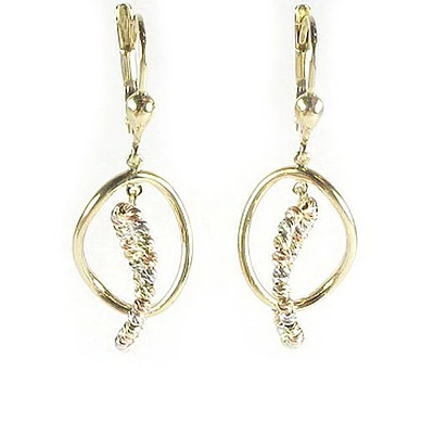 10K Yellow, White & Rose Gold Twisted Dangle Earrings