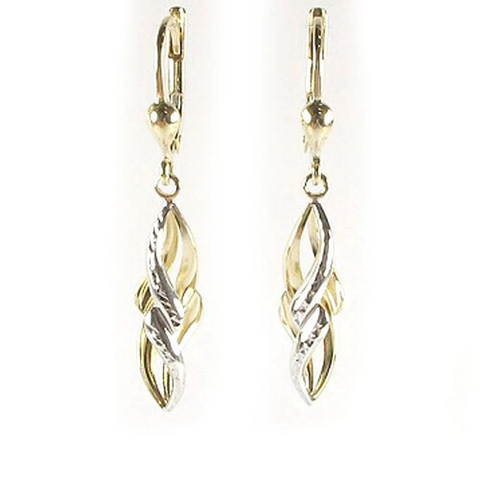 10K Yellow & White Intertwined Dangle Earrings