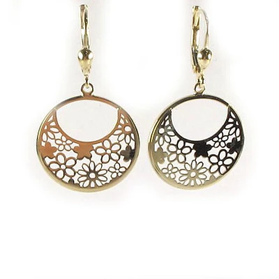 10K Yellow Gold Flower Dangle Earrings