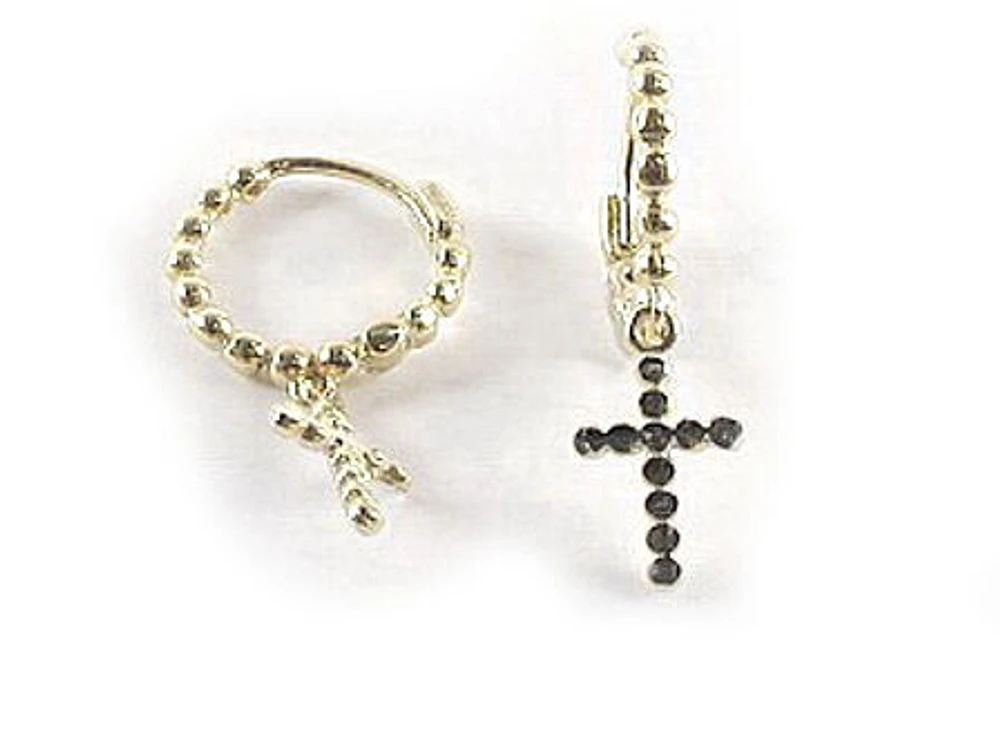 10K Yellow Gold Beaded Cross Children's Earrings