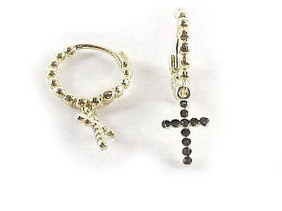 10K Yellow Gold Beaded Cross Children's Earrings