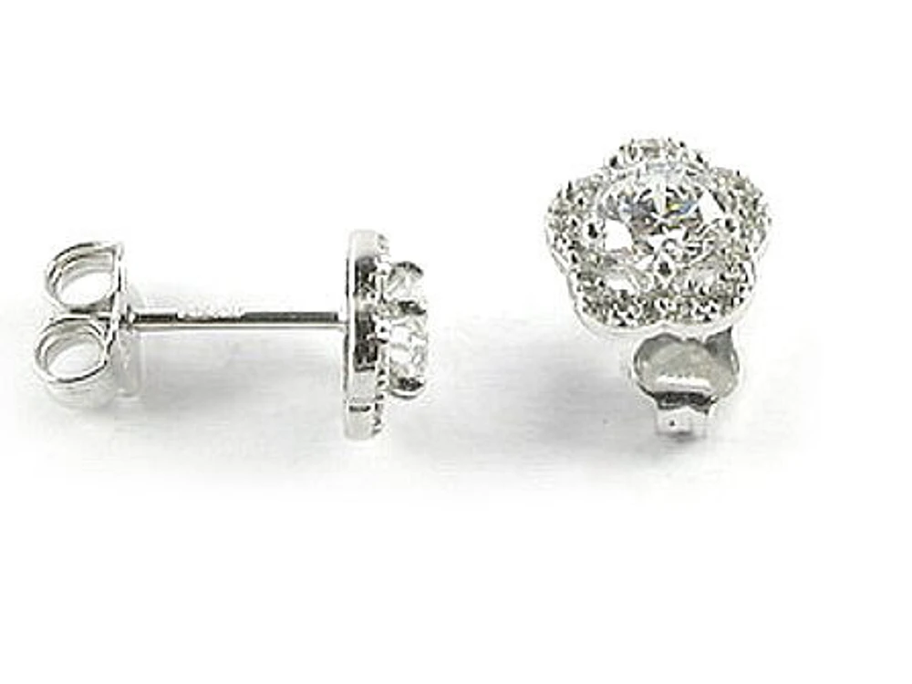 10K White Gold Flower C.Z Stud Earrings